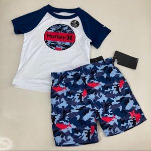 Hurley blue red camo shorts top active set 2306